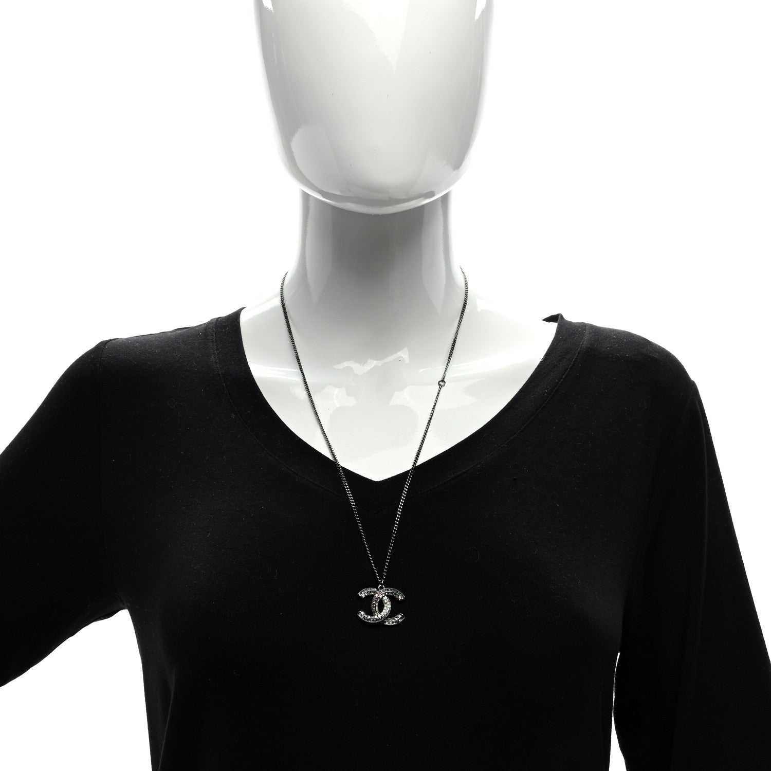 Chanel Baguette Crystal CC Necklace Silver 4 of 4