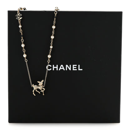 Chanel Pearl Crystal CC Deer Long Necklace Gold Green 7 of 7