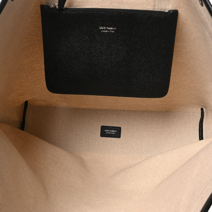 Dolce & Gabbana Salt & Pepper Canvas Alpine Calfskin Atene Shopping Bag Naturale Black 6 of 10