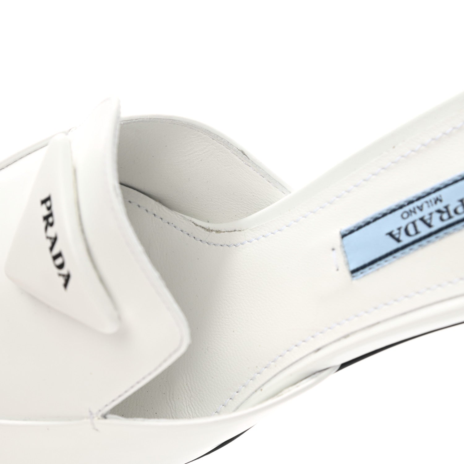 Prada Spazzolato Triangle Logo Pointed Toe 55mm Mules 35 White 10 of 12