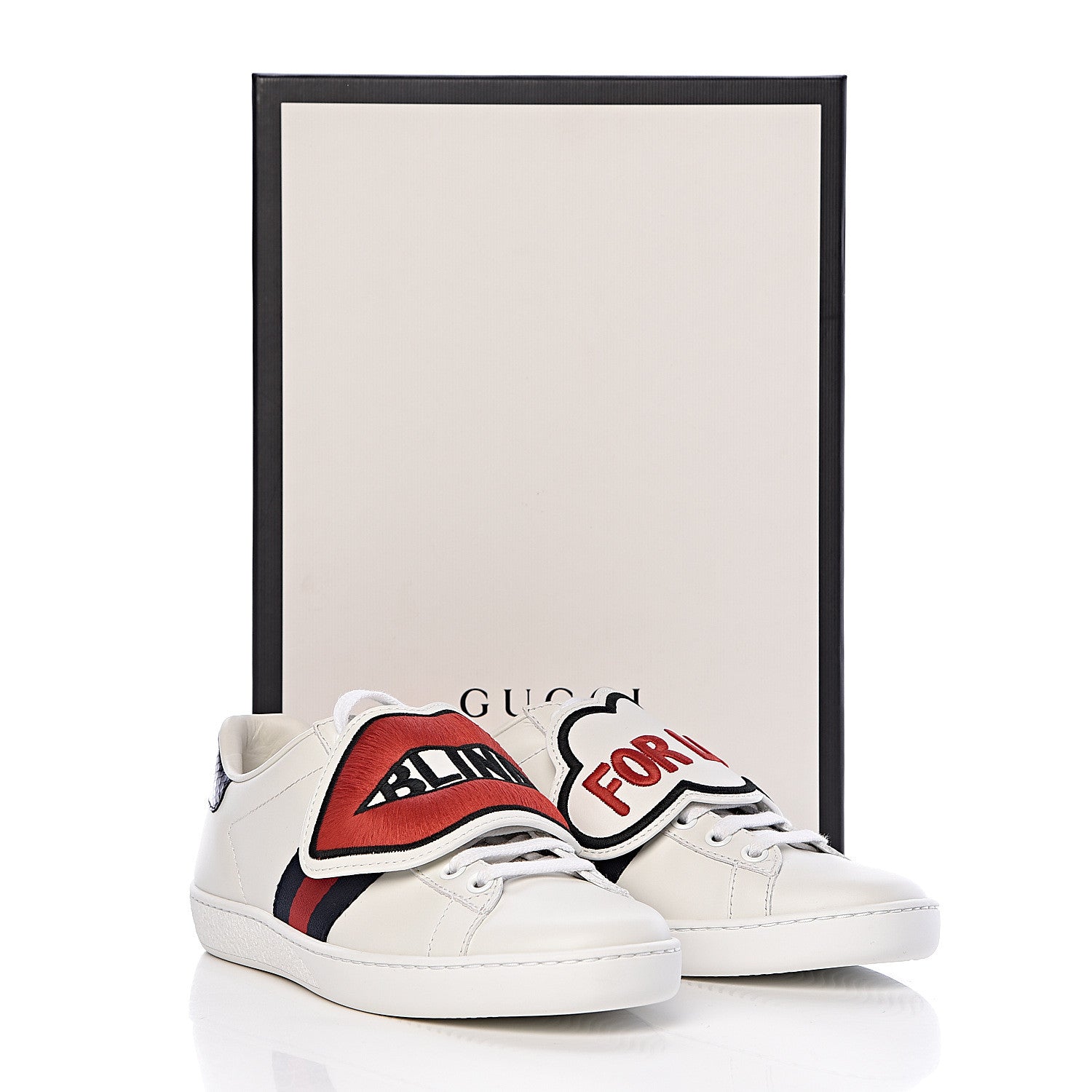 Gucci Calfskin Ayers Web Blind for Love Embroidered Womens Ace Sneakers 34.5 White 12 of 12