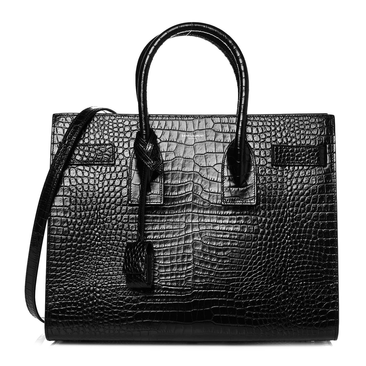 Saint Laurent Patent Crocodile Embossed Small Sac de Jour Black 1 of 12