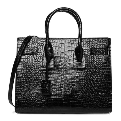Saint Laurent Patent Crocodile Embossed Small Sac de Jour Black 1 of 12