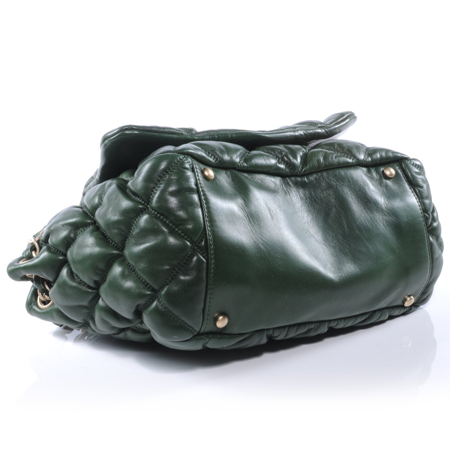 Lambskin Bubble Quilt Flap Green