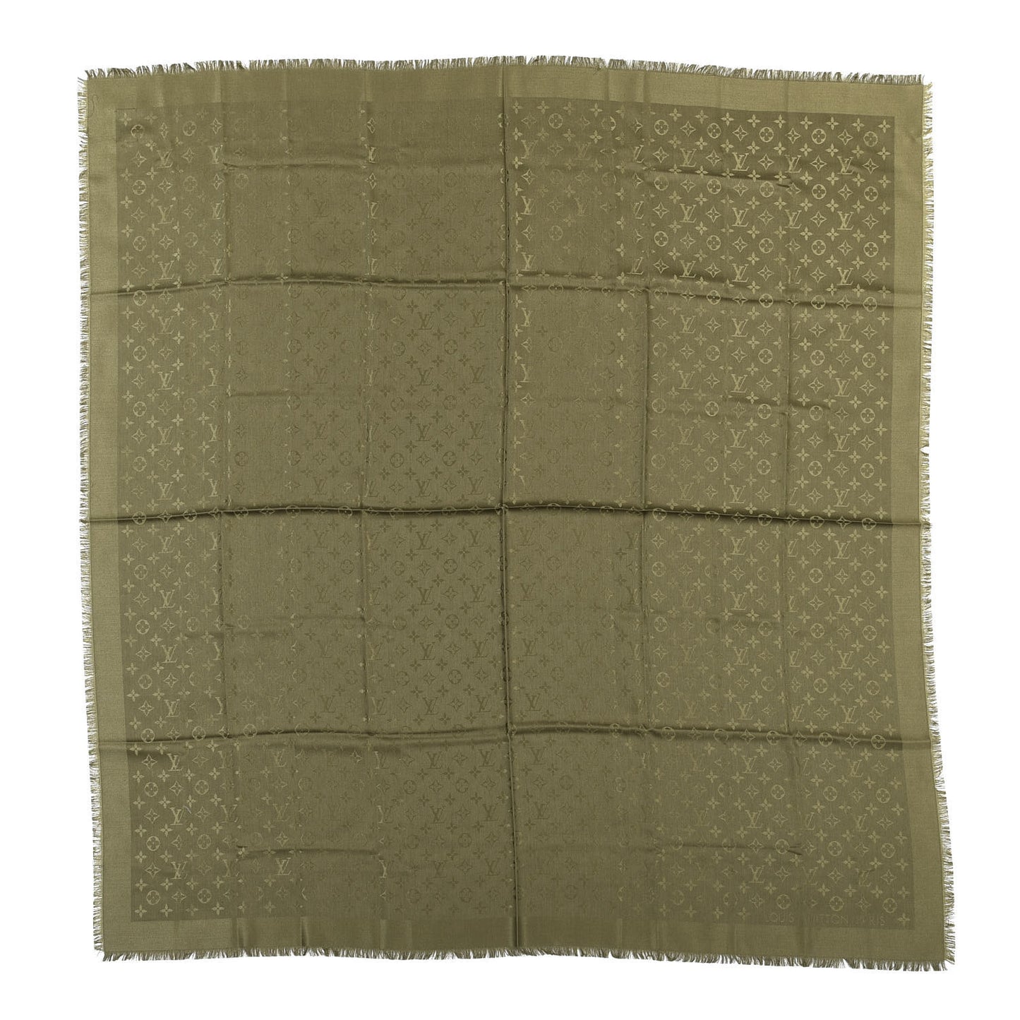 Silk Wool Monogram Shawl Kaki