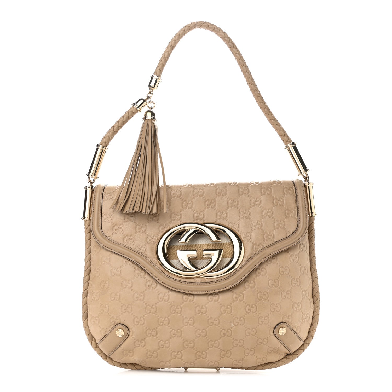 Gucci Guccissima Medium Britt Tassel Shoulder Bag Beige 1 of 11
