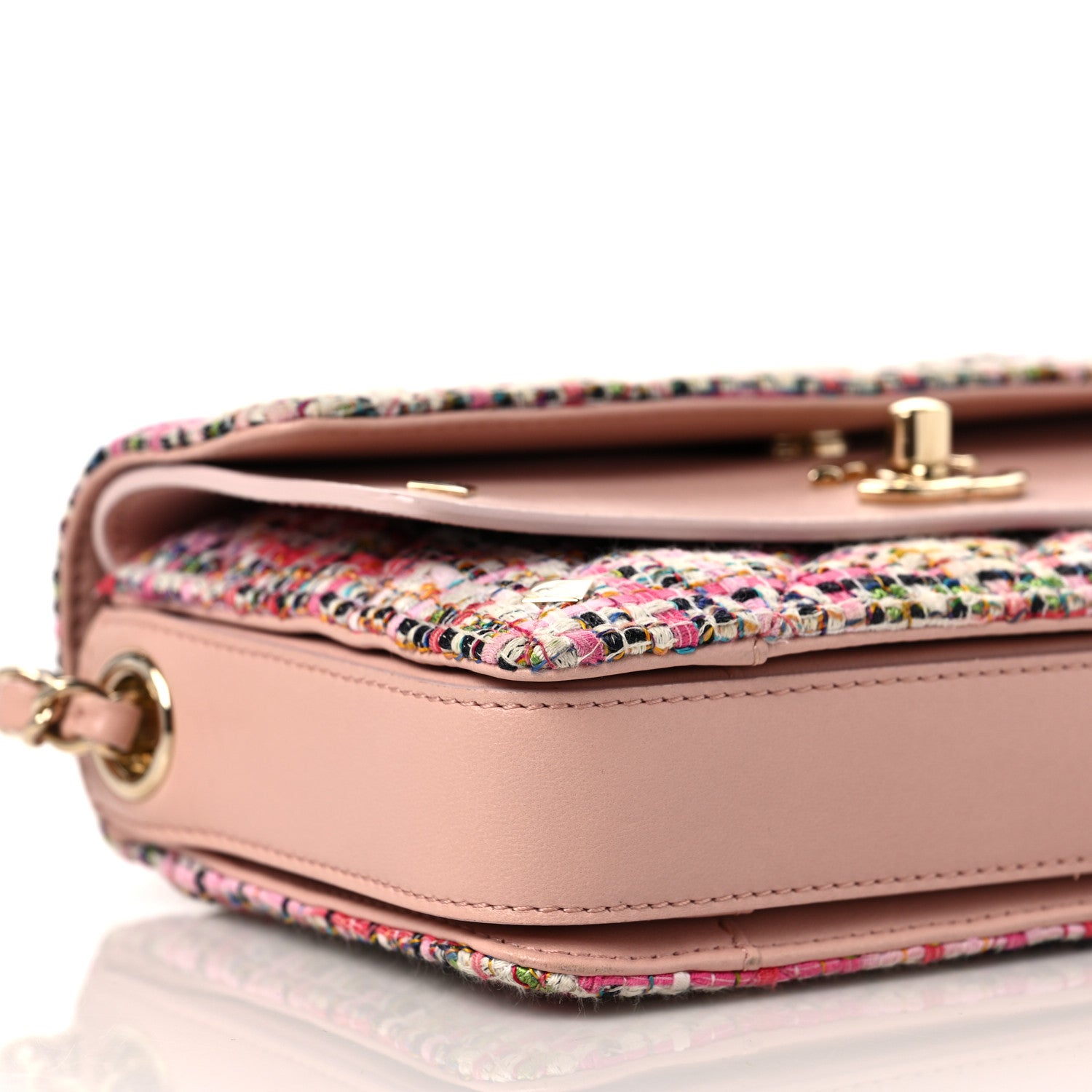 Chanel Tweed Calfskin Quilted CC Box Flap Pink Multicolor 8 of 10