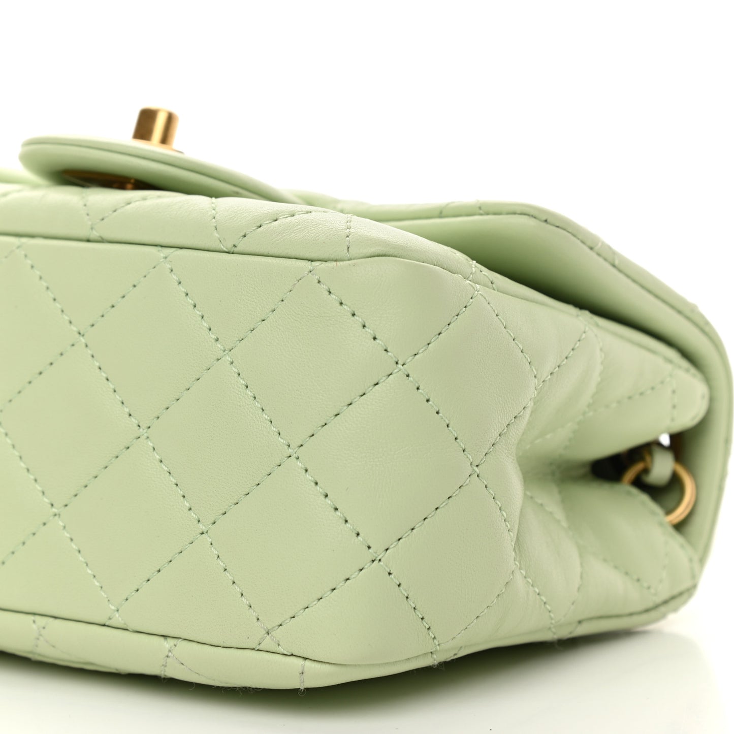 Lambskin Quilted Mini Pearl Crush Flap Light Green