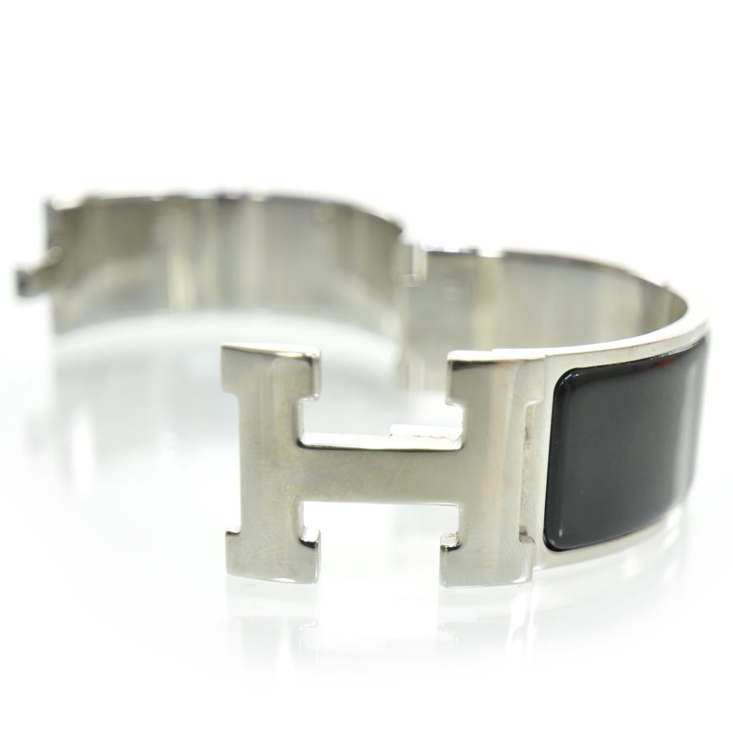 Hermes Enamel Clic Clac H Bracelet Wide Black Silver 7 of 7
