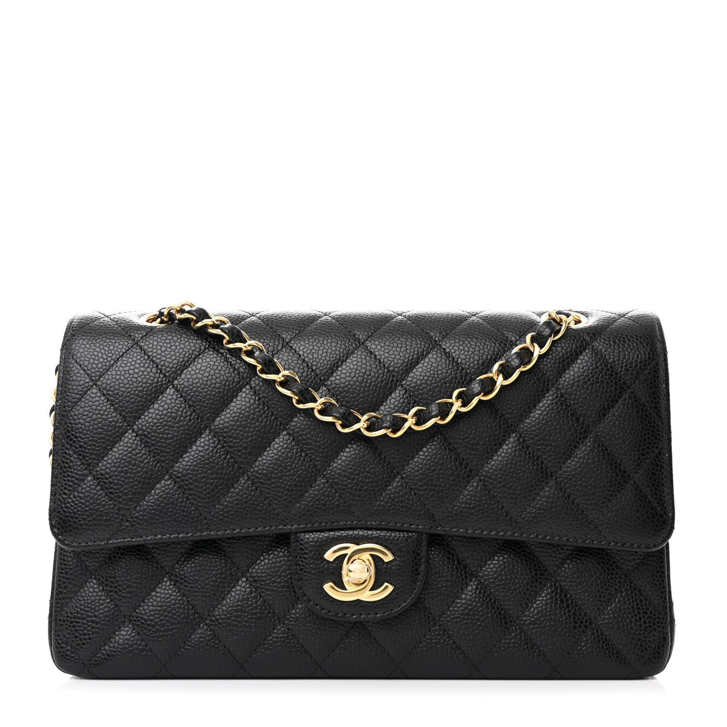 Caviar Quilted Medium Double Flap Black