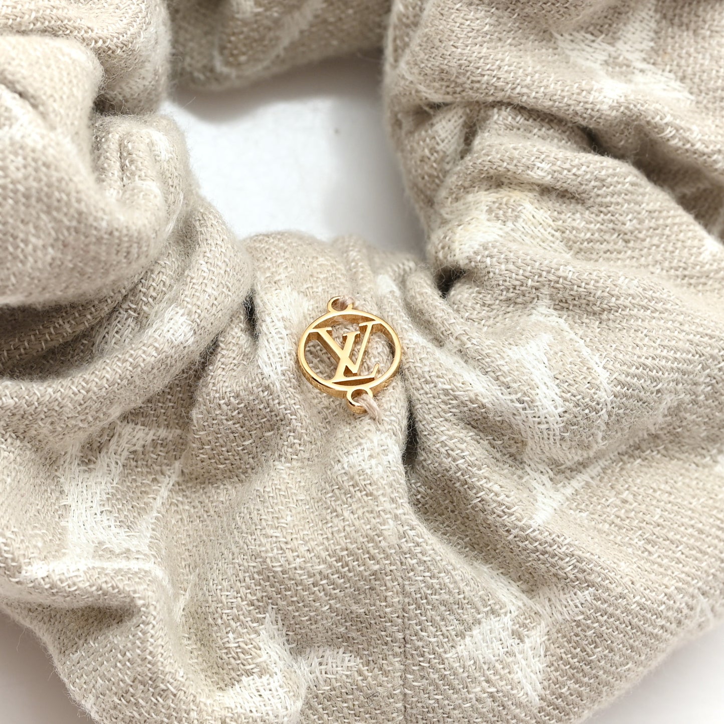 Cotton Denim Chouchou Scrunchy Beige