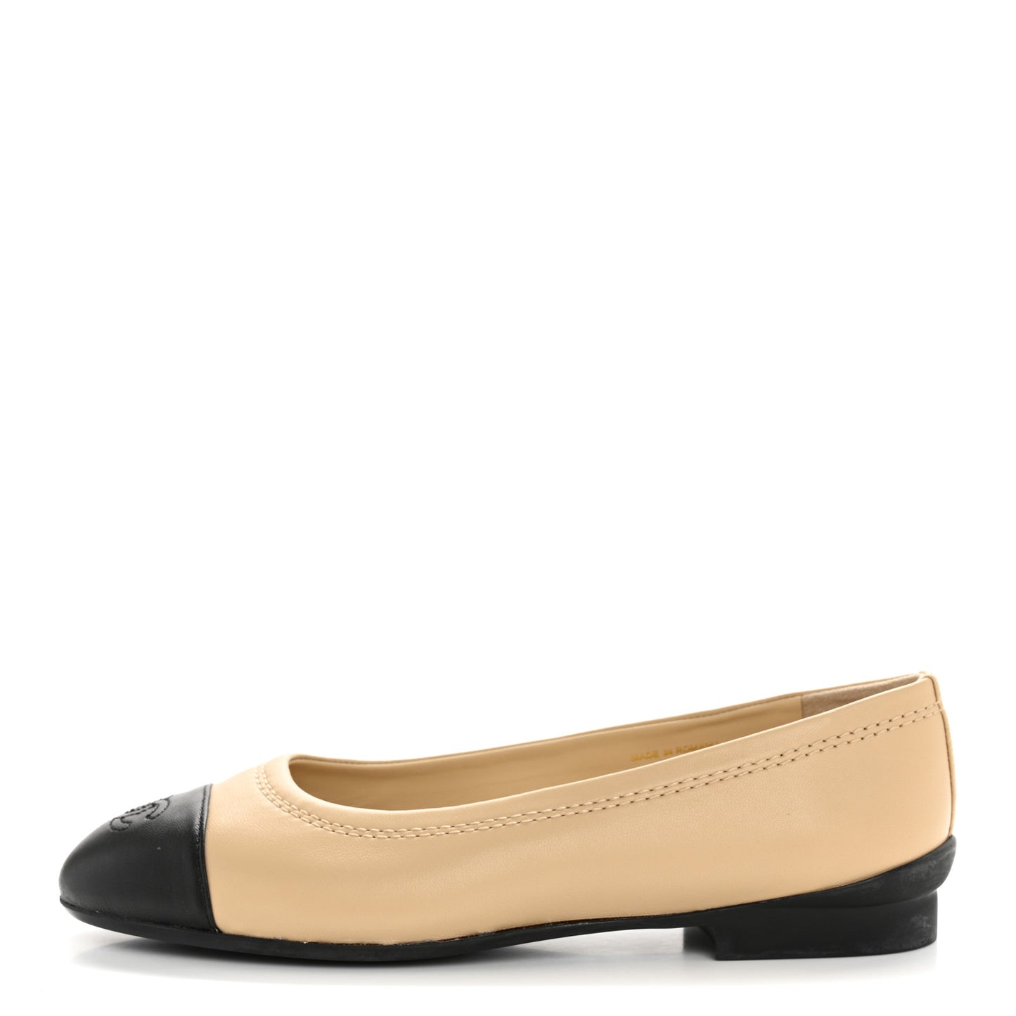 Lambskin Cap Toe CC Uniform Ballerina Flats 37.5 Beige Black