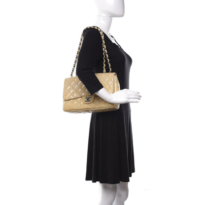 Chanel Crinkled Patent Quilted Jumbo Single Flap Light Beige 2 of 16
