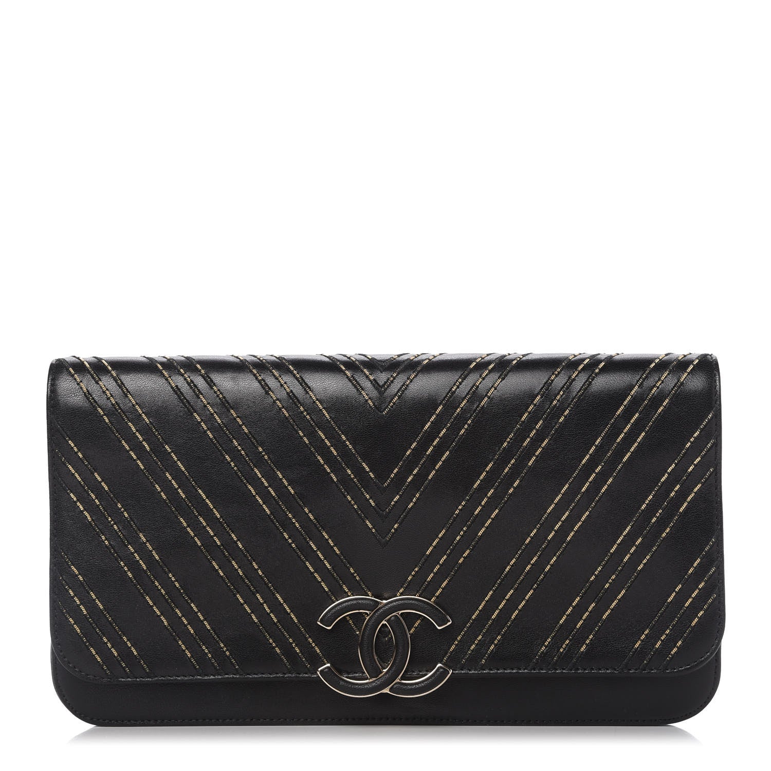 Chanel Lambskin Chain Chevron CC Clutch Black 1 of 10