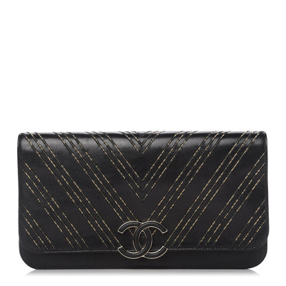 Chanel Lambskin Chain Chevron CC Clutch Black 1 of 10