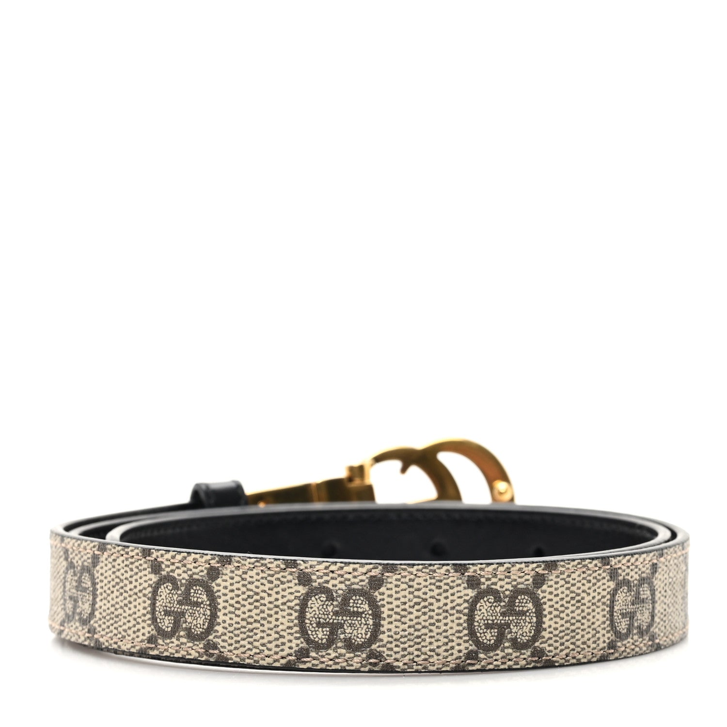 Gucci Calfskin GG Supreme Monogram Double G Reversible 20mm Belt 75 30 Beige New Acero 2 of 4