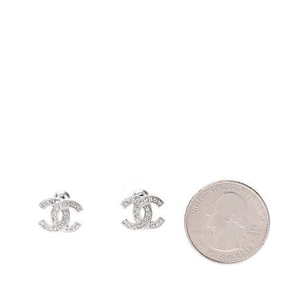 Chanel Crystal Timeless CC Earrings Silver 2 of 5