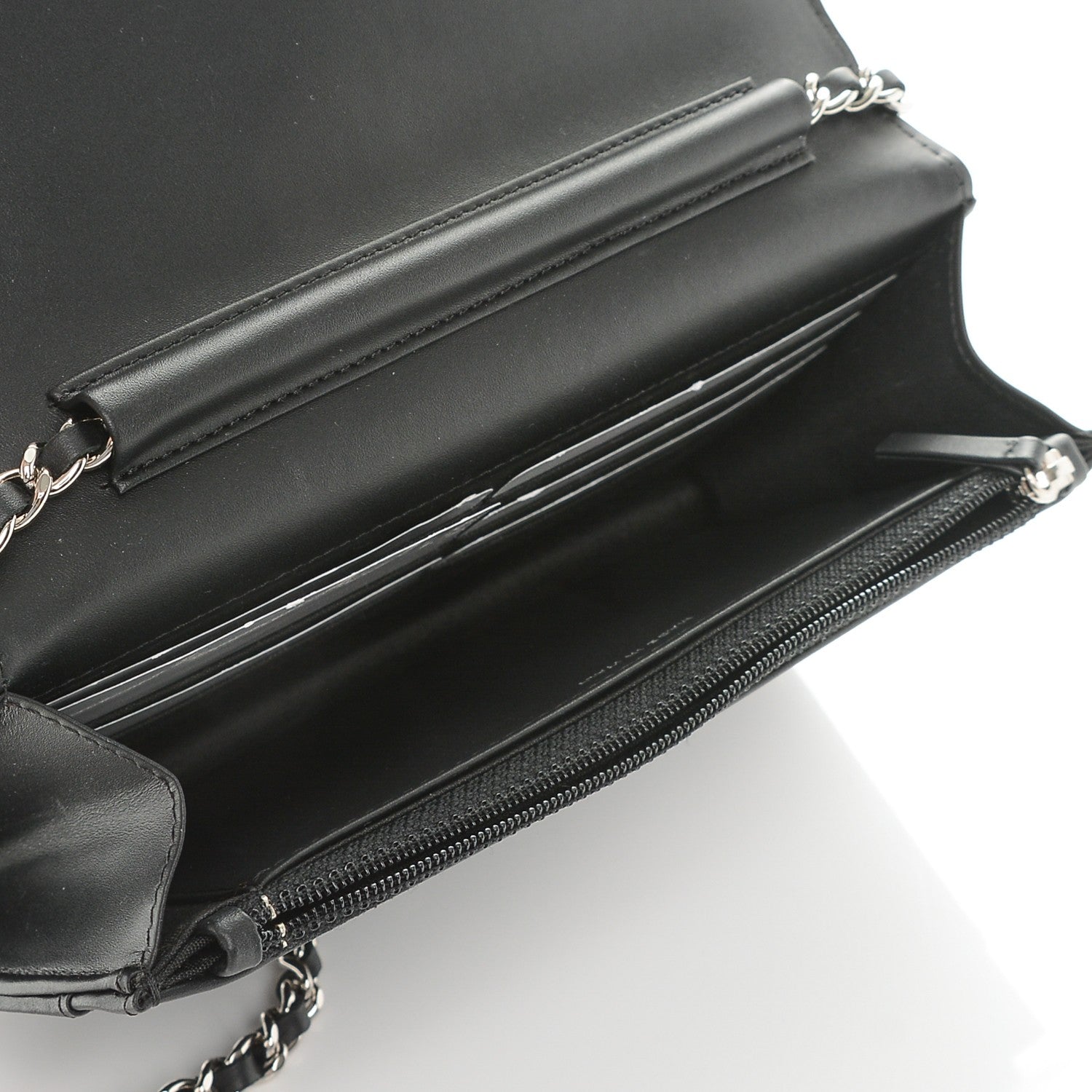 Chanel Patent Chevron Quilted CC Wallet On Chain WOC Black 5 of 8
