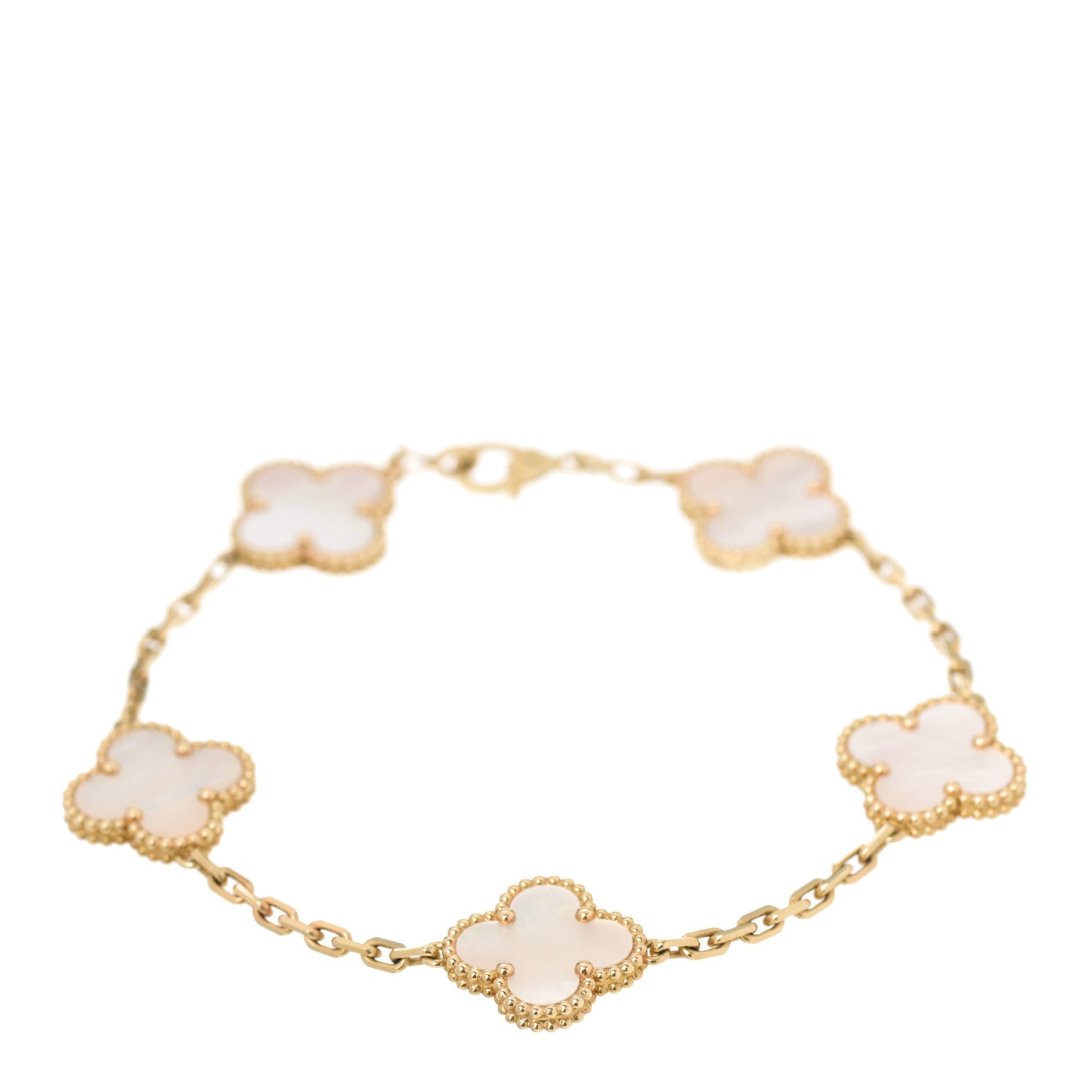 18K Yellow Gold Mother of Pearl 5 Motifs Vintage Alhambra Bracelet