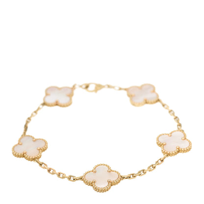 Van Cleef & Arpels 18K Yellow Gold Mother of Pearl 5 Motifs Vintage Alhambra Bracelet 1 of 6