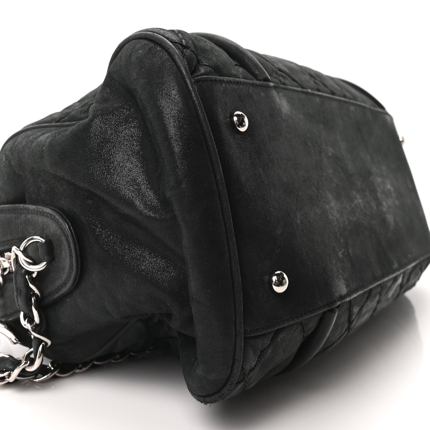 Iridescent Calfskin Quilted Relax CC Bowler Bag Black