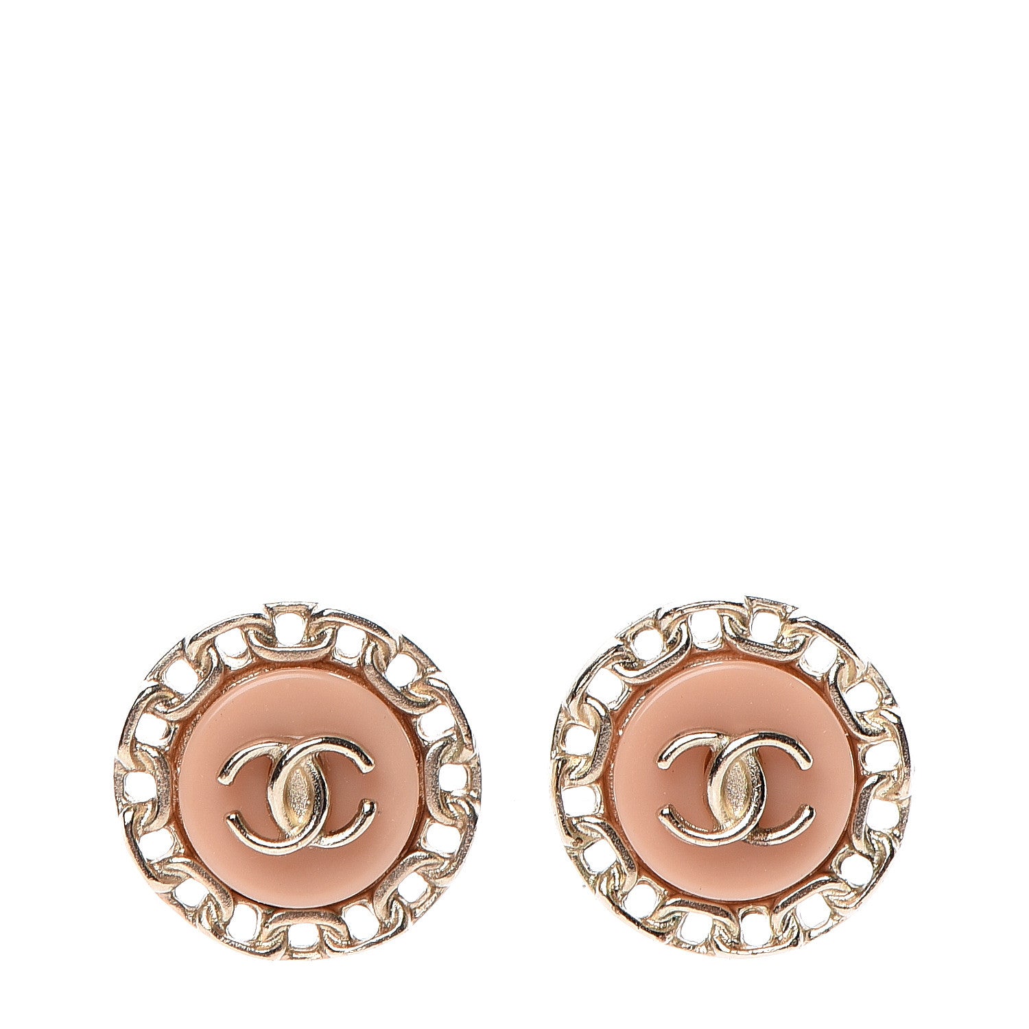 Chanel Resin Chain CC Round Earrings Gold Pink 1 of 4