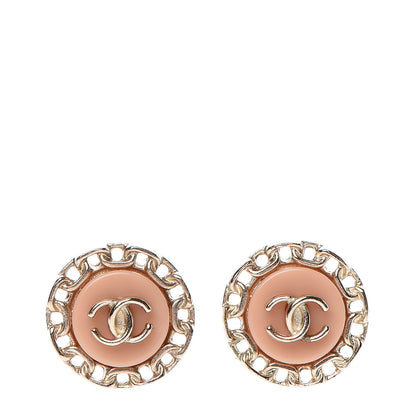 Chanel Resin Chain CC Round Earrings Gold Pink 1 of 4