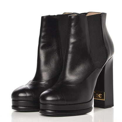 Chanel Calfskin Elastic Cap Toe Ankle Boots Booties Heels 37 Black 3 of 22