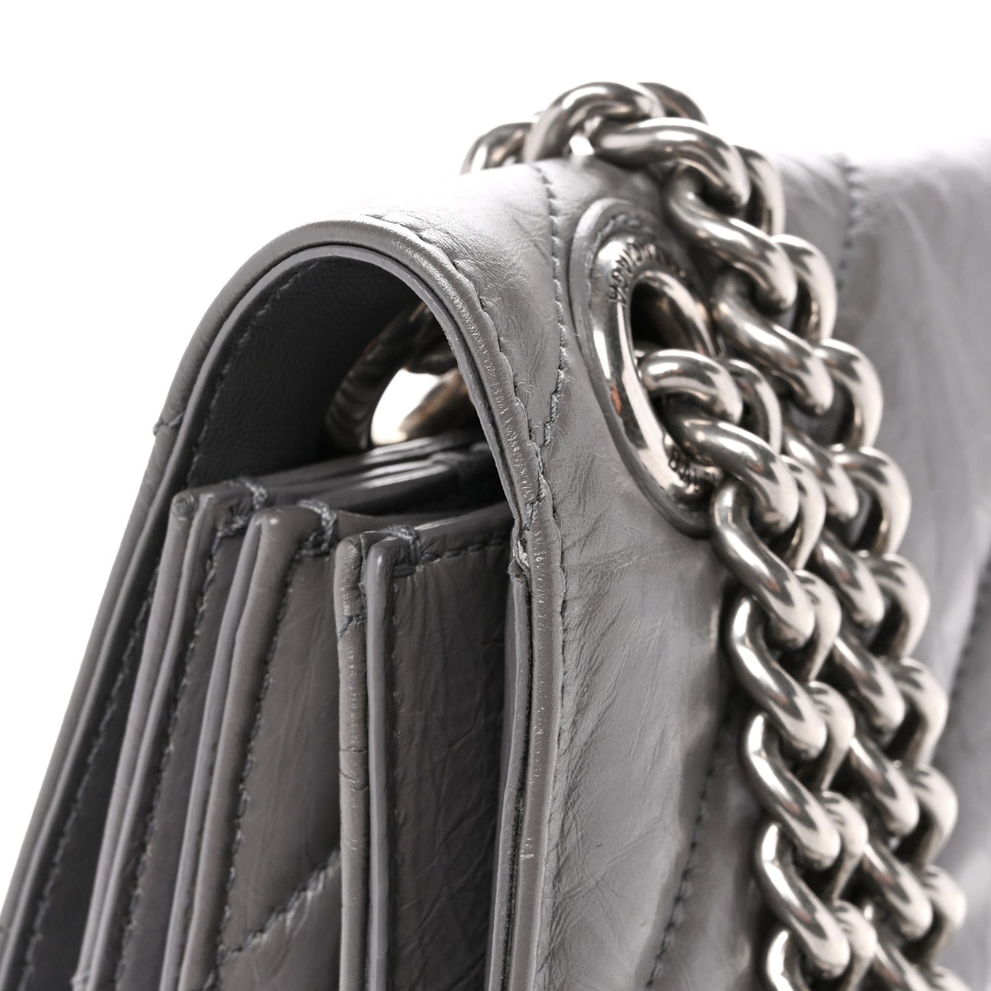 Crushed Calfskin Quilted Medium Crush Chain Bag Dark Grey