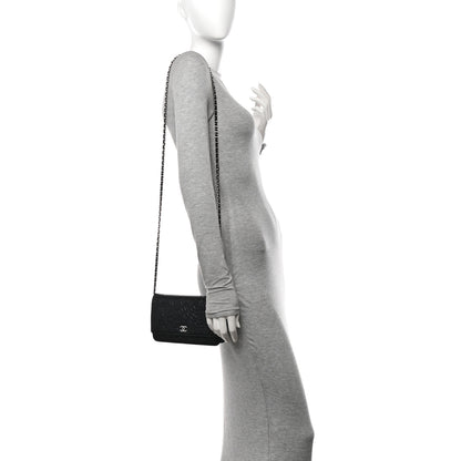 Chanel Lambskin Camellia Embossed Wallet on Chain WOC Black 2 of 15