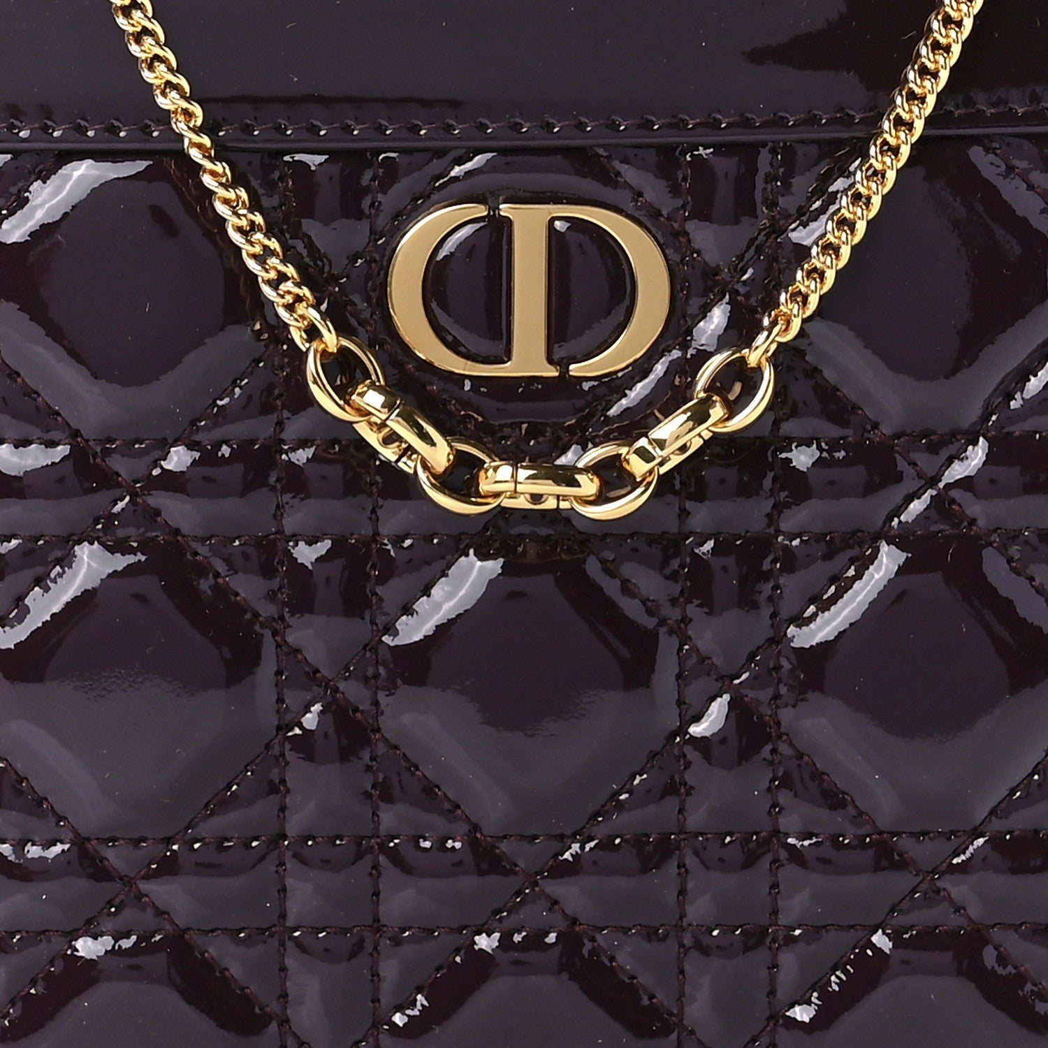 Christian Dior Patent Cannage Caro Zipped Pouch With Chain Amaranth 7 of 11