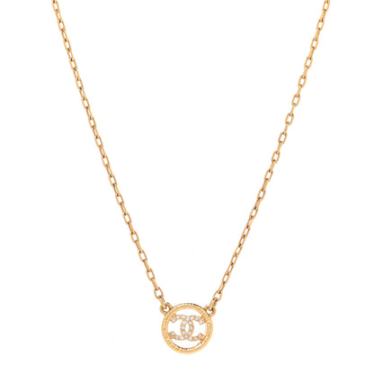 Chanel Crystal Metal CC Round Pendant Necklace Gold 1 of 6