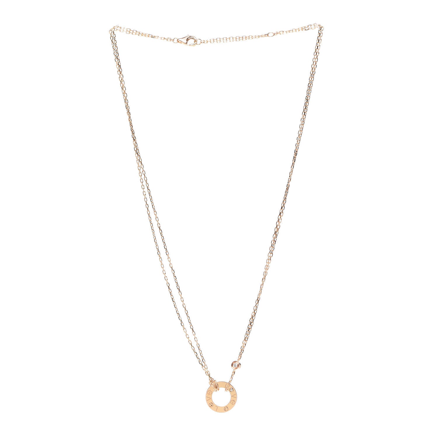 Cartier 18K Pink Gold 2 Diamond LOVE Necklace 3 of 6