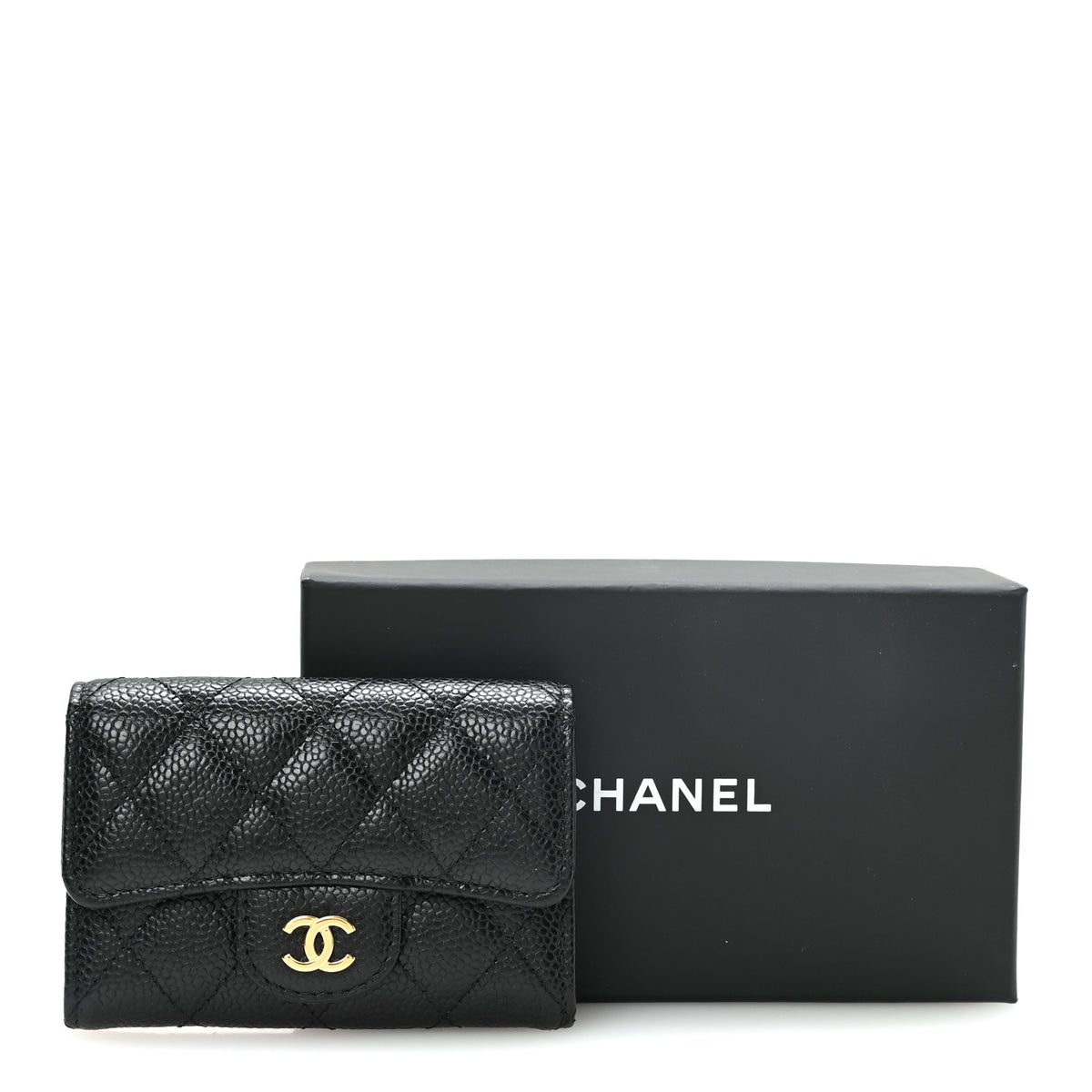 Caviar Quilted Flap Card Holder Black