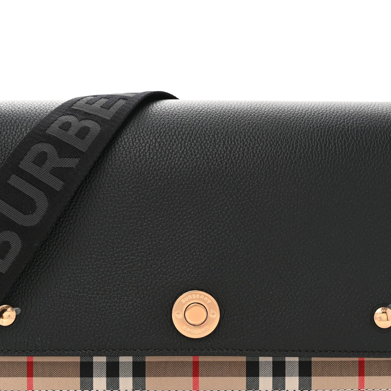 Burberry Coated Canvas Calfskin Vintage Check Medium Note Crossbody Bag Black 8 of 10