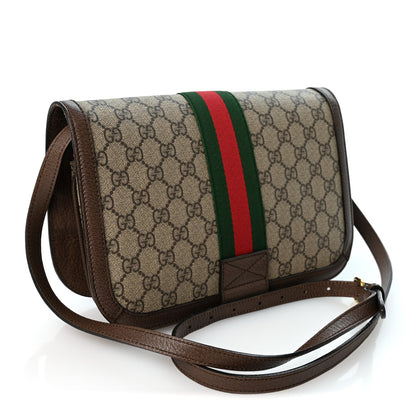 Gucci GG Supreme Monogram Web Ophidia Flap Messenger Bag  Beige New Acero 3 of 12