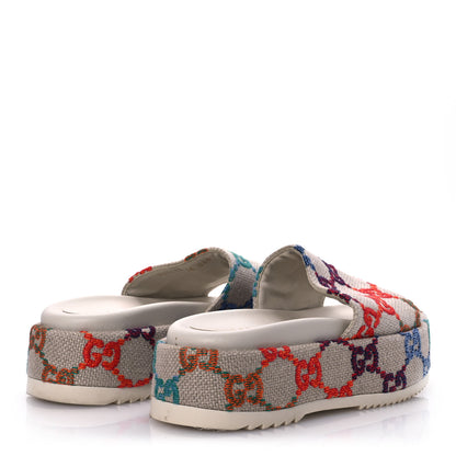 Gucci Linen Psychedelic Mini GG Monogram Angelina Platform 55mm Slide Sandals 36 Multicolor 5 of 14