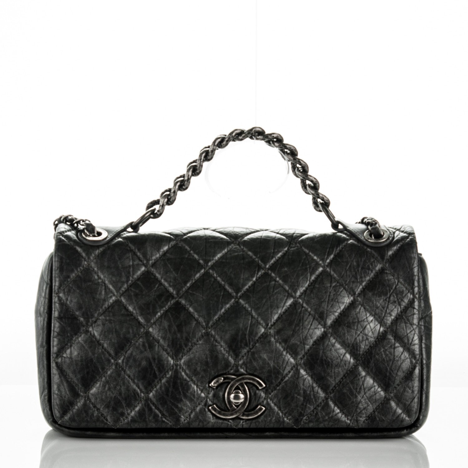 Chanel Metallic Aged Calfskin Quilted Medium Pondichery Flap Black 1 of 8