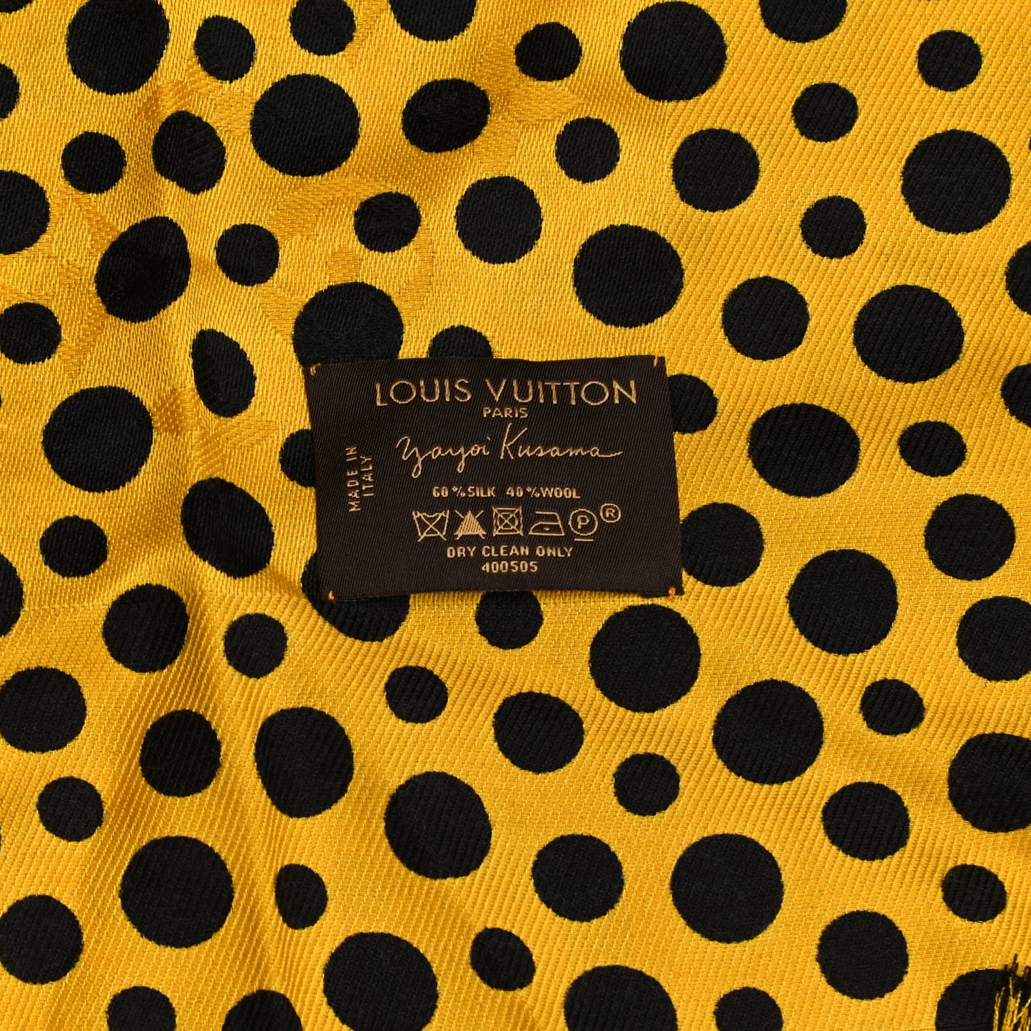 Silk Wool Kusama Dots Scarf Black Yellow