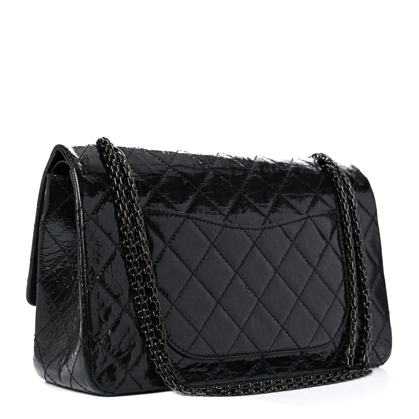 Glazed Aged Calfskin Quilted 2.55 Reissue 227 Flap Black