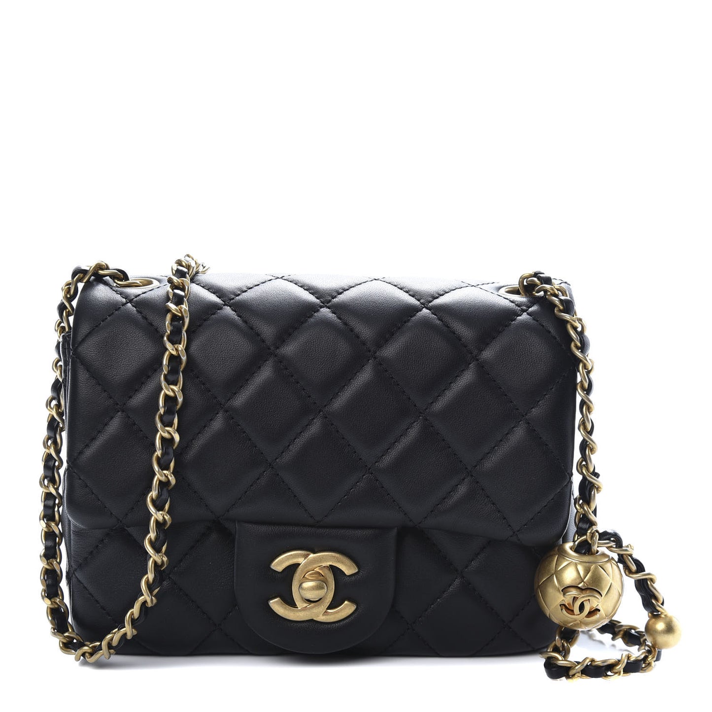 Lambskin Quilted Mini Pearl Crush Flap Black