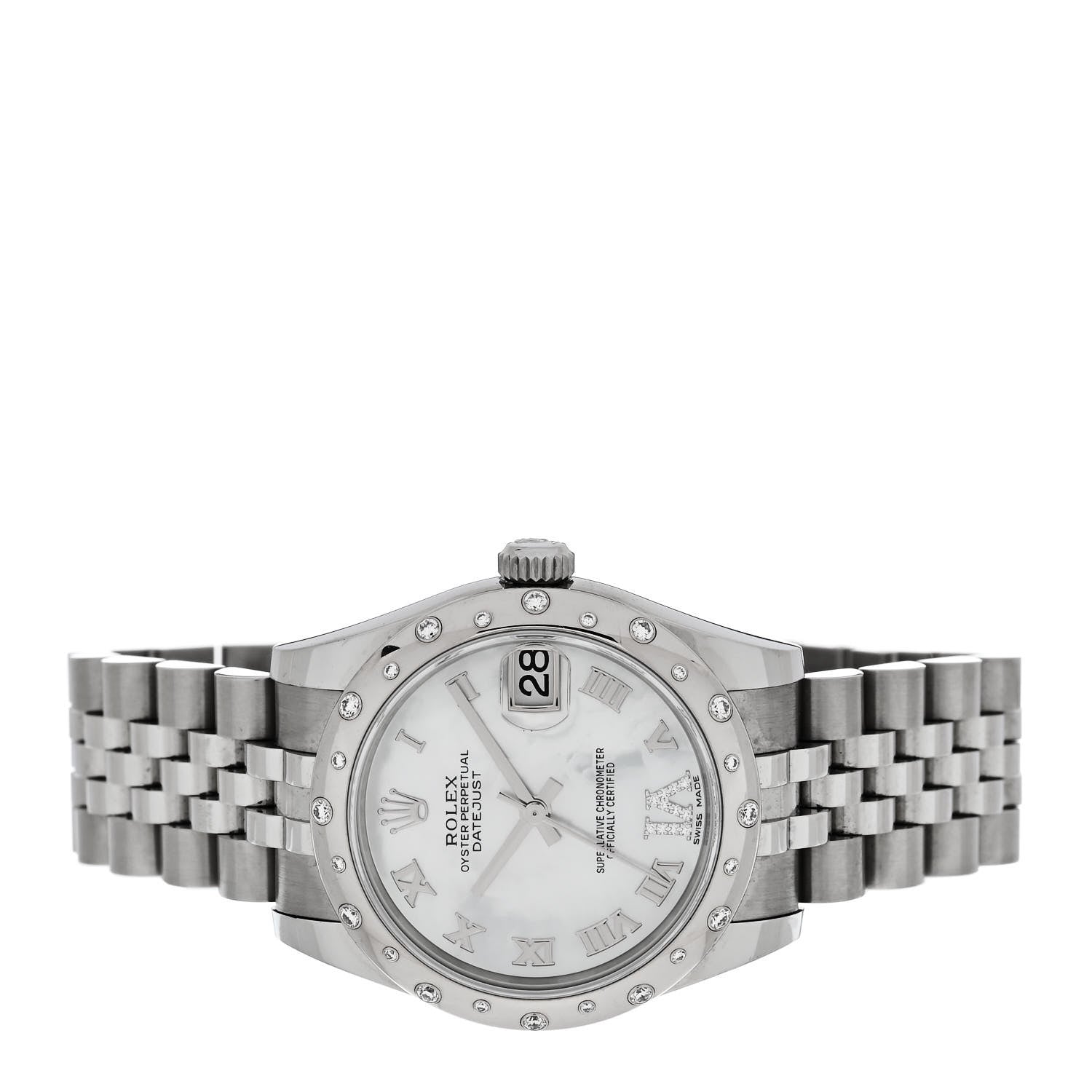 Rolex Stainless Steel 18K White Gold Diamond Mother of Pearl 31mm Oyster Perpetual Datejust Watch Roman 178344 2 of 5