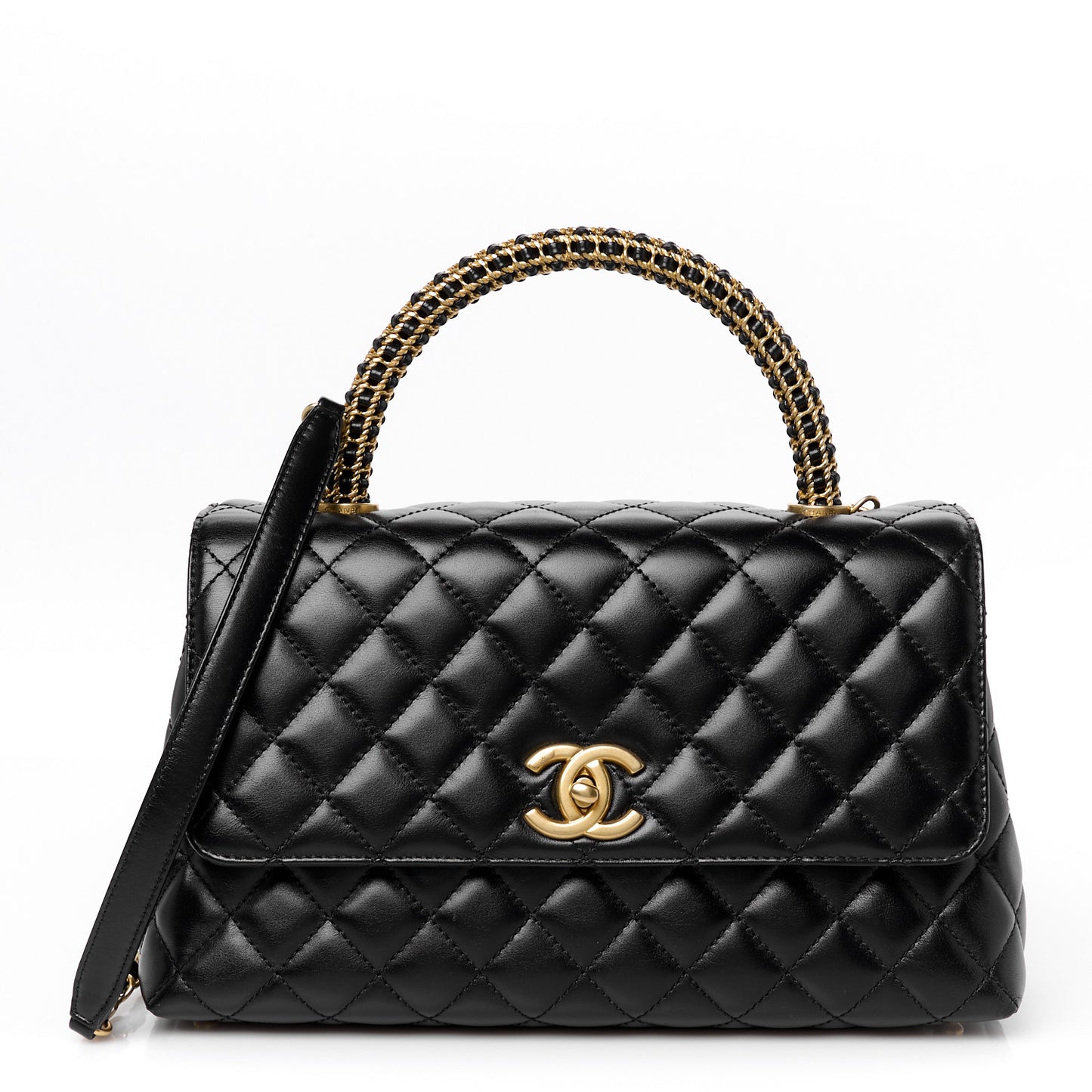 Calfskin Quilted Small Coco Chain Handle Flap Black