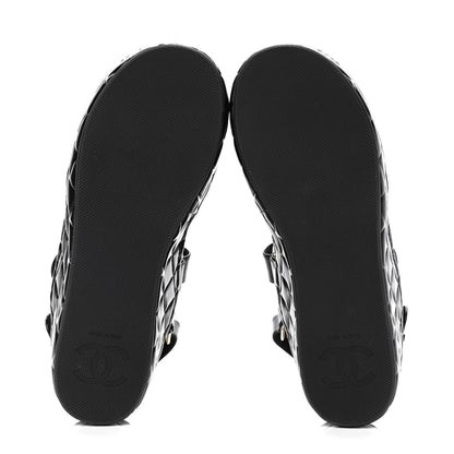 Chanel Shiny Calfskin Logo Platform Sandals 36 Black 4 of 4