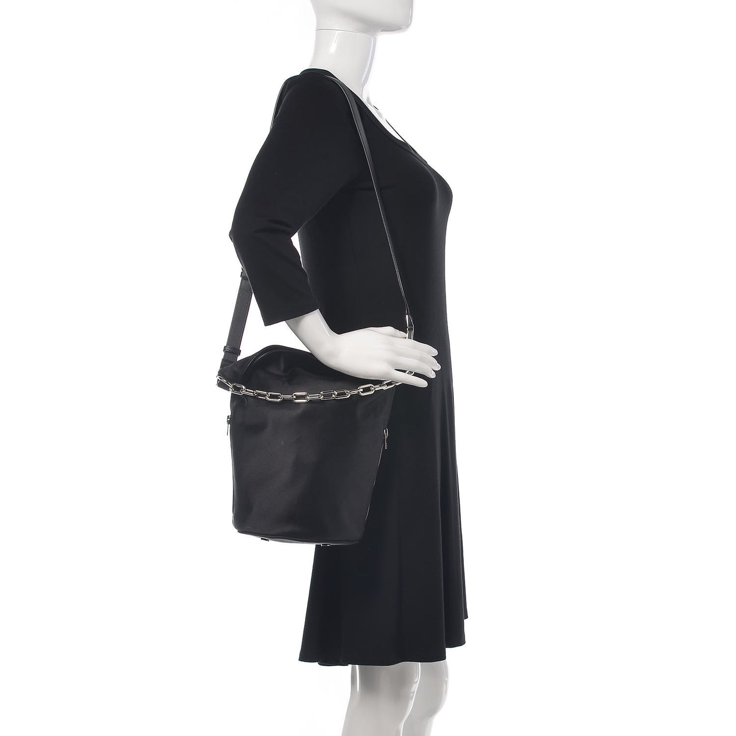 Satin Attica Chain Bucket Bag Black