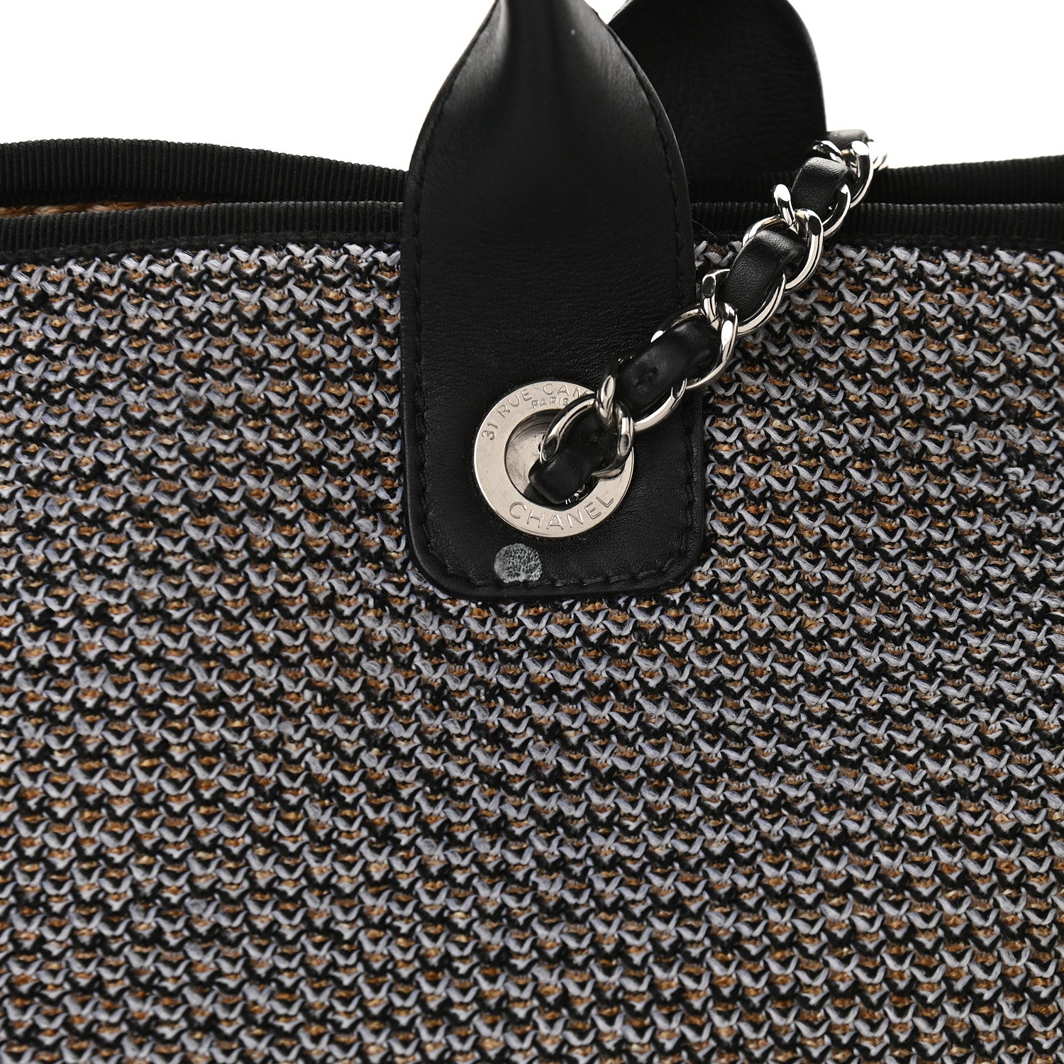 Chanel Mixed Fibers Shopping Bag Blue Beige 10 of 13