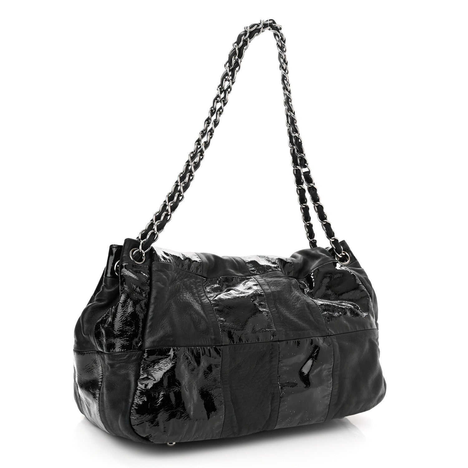 Chanel Lambskin Patent Calfskin Brooklyn Patchwork Accordion Flap Black 2 of 10