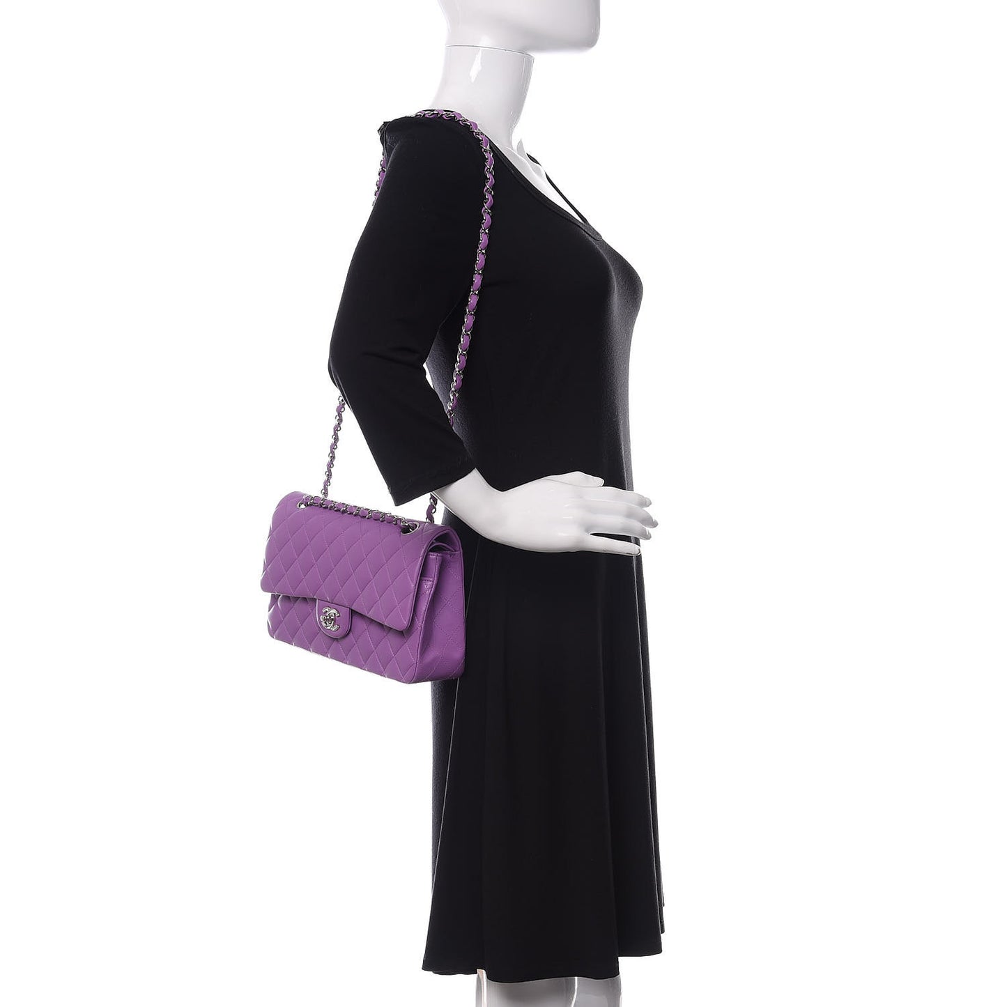 Lambskin Quilted Medium Double Flap Purple
