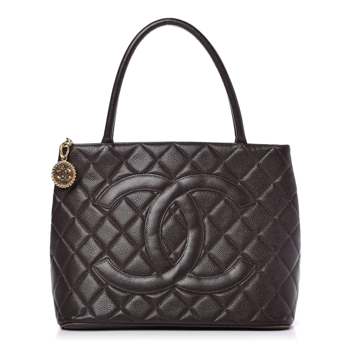 Caviar Quilted Medallion Tote Dark Brown