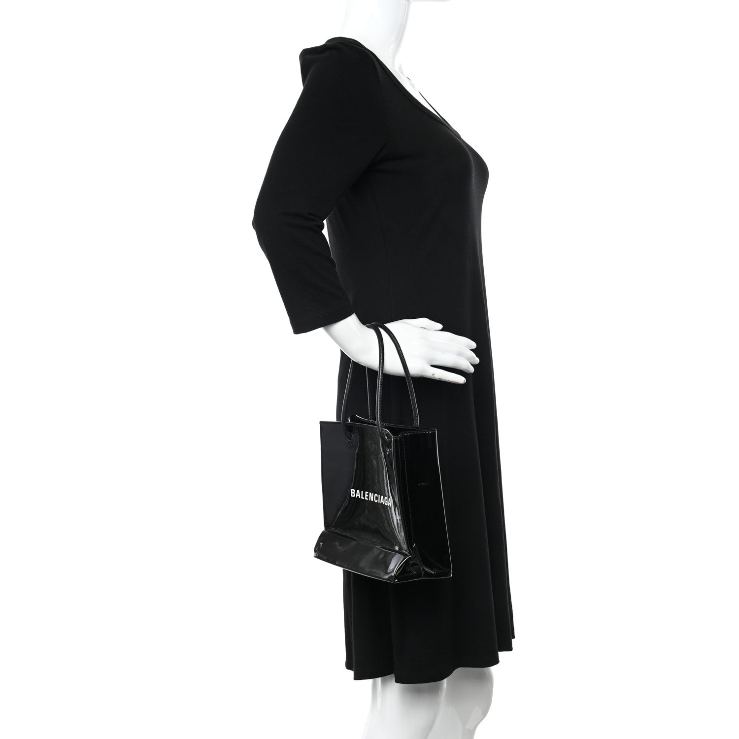 Balenciaga Patent Calfskin Logo Shopping Tote XXS Black 2 of 13